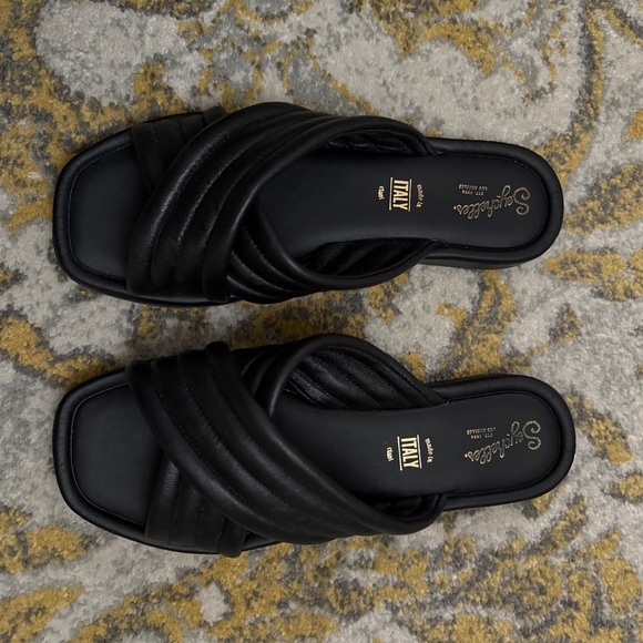 Seychelles Word for Word Leather Slide Sandal Black Size 9 Made in Italy - Picture 8 of 10